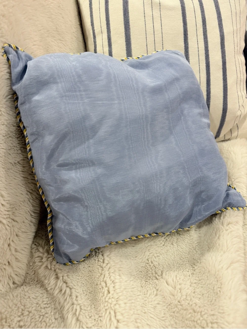 Needlepoint Floral Bouquet Square Accent Pillow Blue